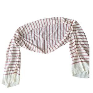 Muji Striped Knit Bolero Shrug Cream Pink Button Sleeve Viscose Wool Blend